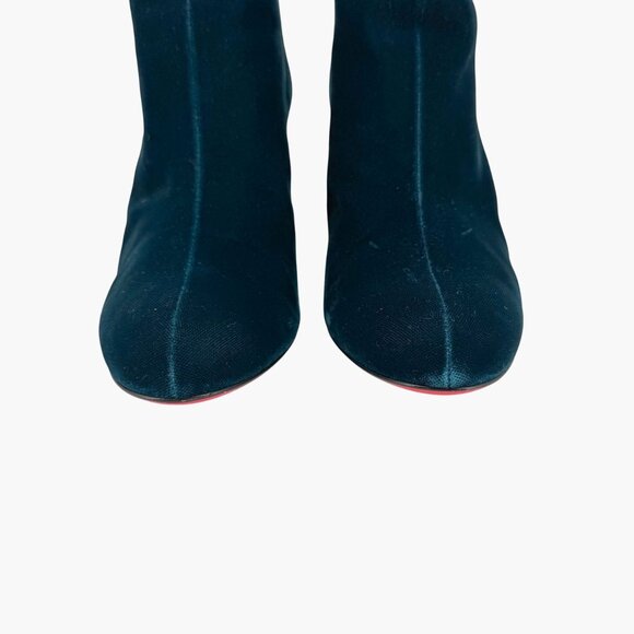 Christian Louboutin Moulamax Teal Velvet Block Heel Ankle Boots Size 38.5 US 8.5 - Picture 6 of 15